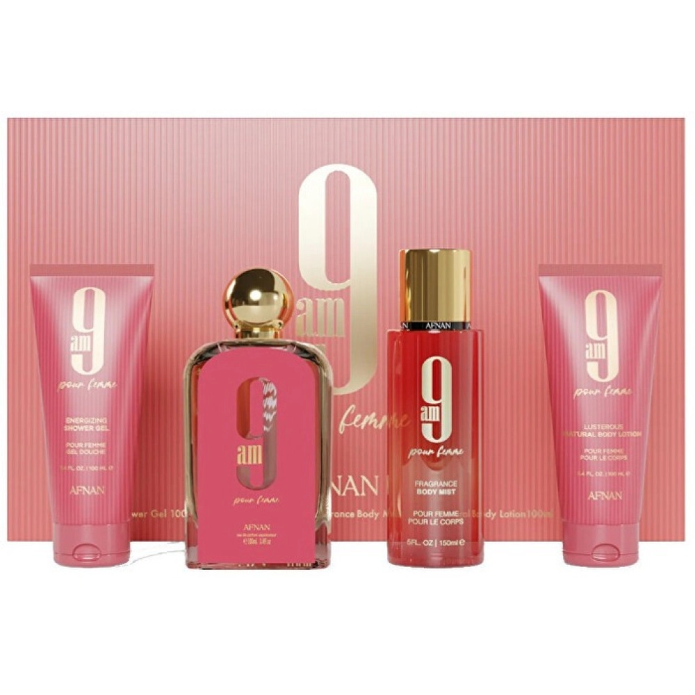 Afnan 9AM Pour Femme - EDP 100 ml + sprchový gél 100 ml + tělový závoj 150 ml + telové mlieko 100 ml