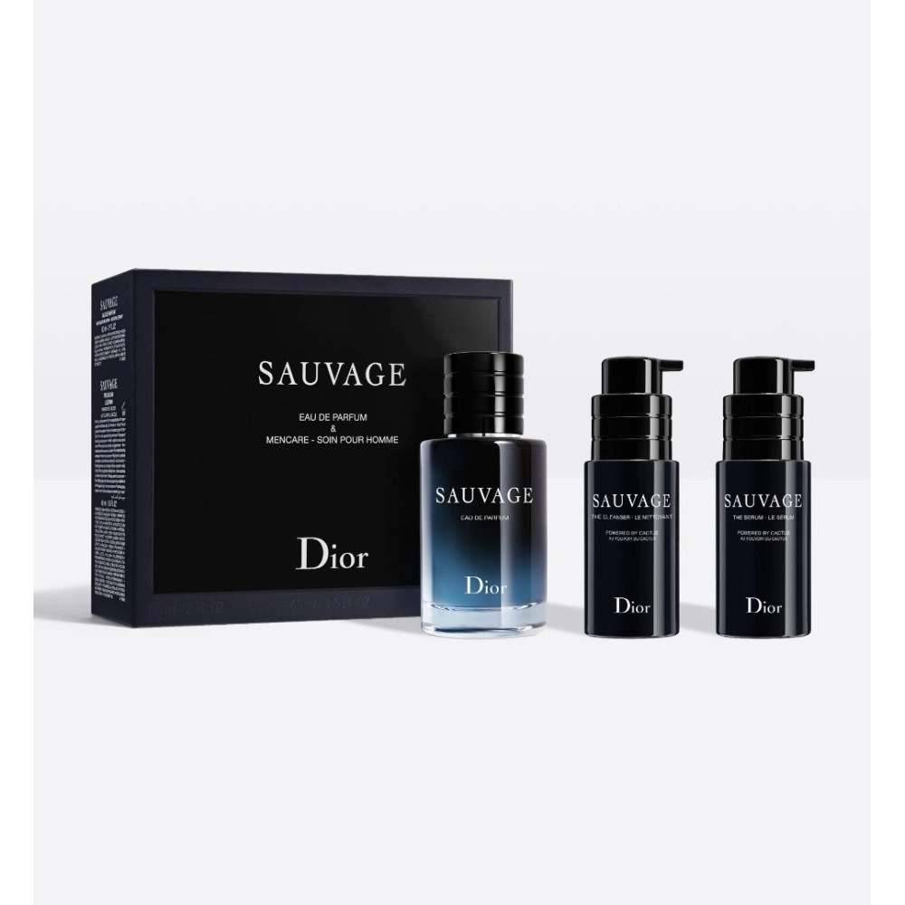 Christian Dior Sauvage darčeková sada 60 ml eau de parfum +  45 ml Sauvage The Cleanser +  45 ml Sauvage The Serum 